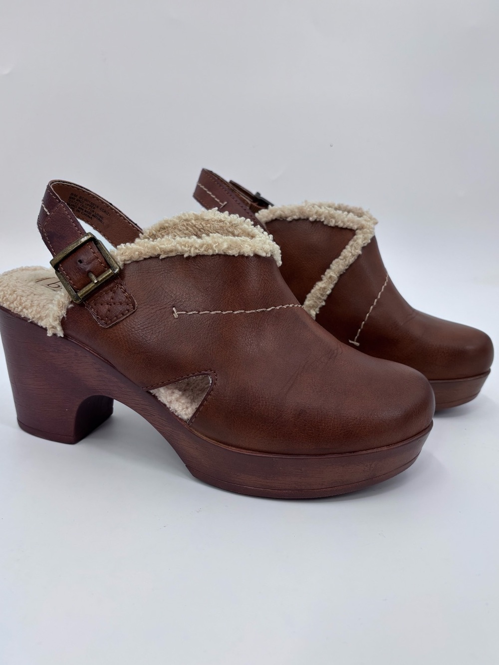 b.o.c. Brown Clog Mules with Cream Faux-Shearling Trim